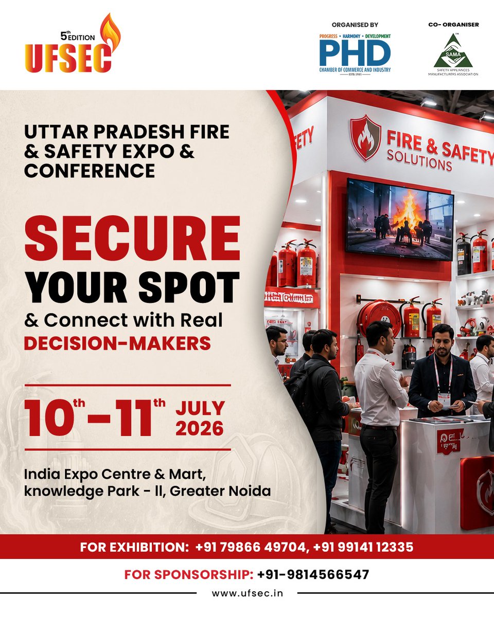 UFSEC_'s tweet photo. Secure Your Spot at UFSEC 2026 &amp; Connect with Real Decision-Makers.

#UFSEC2026 #UFSEC #PHDCCI #SAMA #IndustrialSafety #FireSafety #HSEIndia #WorkplaceSafety #SafetyInnovation #SafetyTechnology #SafetySolutions #DisasterResponse #RiskManagement #OccupationalSafety https://t.co/8dvoqyuYIM