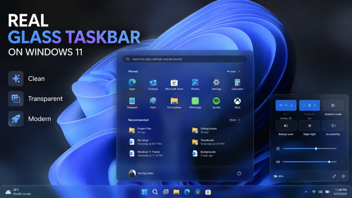 nexusuiofficial's tweet photo. ✨ Finally made Windows 11 look CLEAN with a REAL Glass Taskbar 😍
🎥 Watch Now: https://t.co/t8r33CrZR9
⚡ Perfect for customization lovers & productivity setups!
#Windows11 #GlassTaskbar #WindowsCustomization #TransparentTaskbar #DesktopSetup #AestheticDesktop #MinimalSetup https://t.co/I55Z6oBkRR