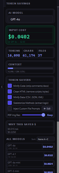 0xovoo's tweet photo. built GoblinMD — an offline desktop app to pack code folders &amp; PDFs into token-saving prompts for LLMs. 

 strips comments, docstrings &amp; space
 extracts PDF text &amp; visual diagrams to drop in
 offline token count &amp; Git diff filter

free &amp; open source:
https://t.co/oyNGBu4hcq https://t.co/R92hdHhRKC