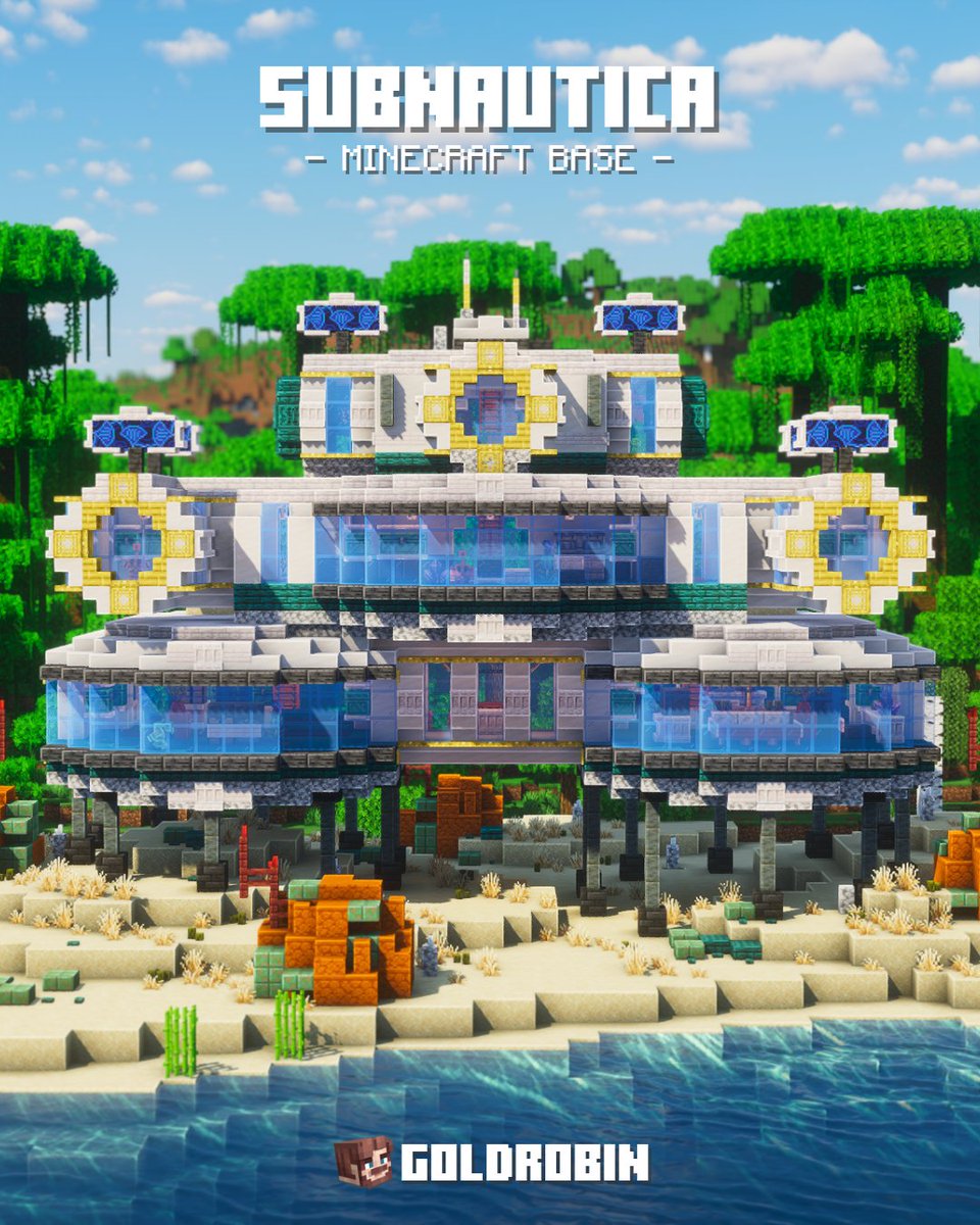 xGoldrobin's tweet photo. I built a Subnautica Base in Minecraft! 🦑 I've had so much fun playing @Subnautica 2 the past few weeks!  #minecraft #minecraftbuilds #minecraft建築コミュ https://t.co/b4dUOLhx8i