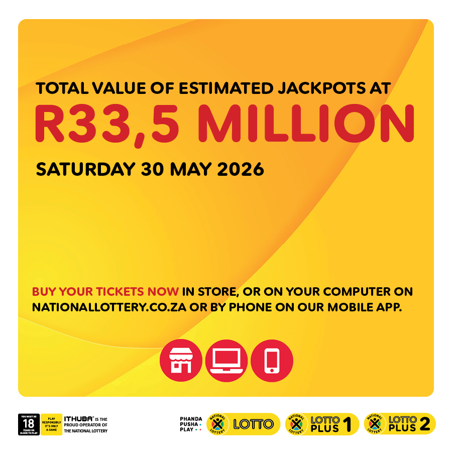 ITHUBA_'s tweet photo. Get your lucky numbers ready!!! Play #LOTTO, #LOTTOPLUS1, &amp; #LOTTOPLUS2 for R33,5 MILLION in total estimated jackpots this Saturday! Play #LOTTO for an estimated R15,5 MILLION, #LOTTOPLUS1 for R8 MILLION, &amp; #LOTTOPLUS2 for R10 MILLION today. Buy your tickets NOW!!! https://t.co/nmoSByCIOa