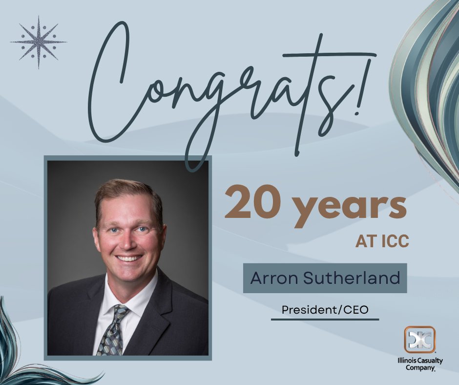 ICCInsurance's tweet photo. 1/2 Today, we proudly recognize an incredible milestone— Arron Sutherland's 20 years with ICC, including 16 years and counting as President/CEO! 💼✨
Your vision, dedication, and unwavering commitment have shaped who we are today and continue to inspire our team every day. https://t.co/1KmCJKP5rC