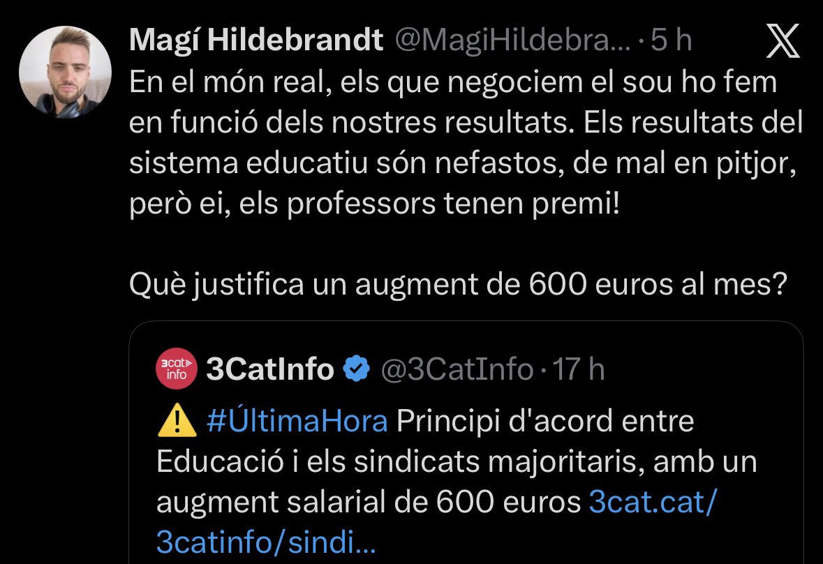 tasunkka's tweet photo. Al principi em semblava estrany que ningú d’Aliança Catalana es pronunciés per donar suport a la vaga dels nostres docents, que lluiten pel català a l’aula i unes condicions dignes. Ara ja entenc el perquè: com a bons espanyols estan en contra dels nostres mestres i professors. https://t.co/OvTqQVcayp