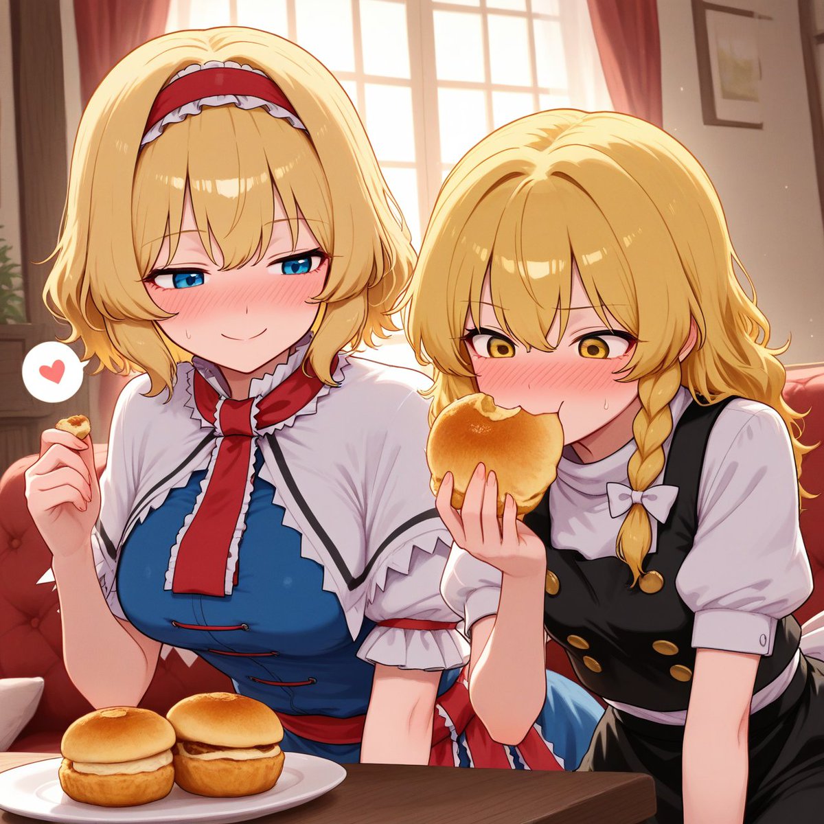 breadbread34927's tweet photo. Marisa happily munching on homemade scones, and Alice joyfully watching over her!
Just seeing these two getting along so well makes me feel like I can keep pushing through tomorrow too!
食事中の魔理沙とそれを見守るアリスの動画です!
この二人が仲良しなだけで、明日も頑張れそうです！ https://t.co/CodZSHWvN3