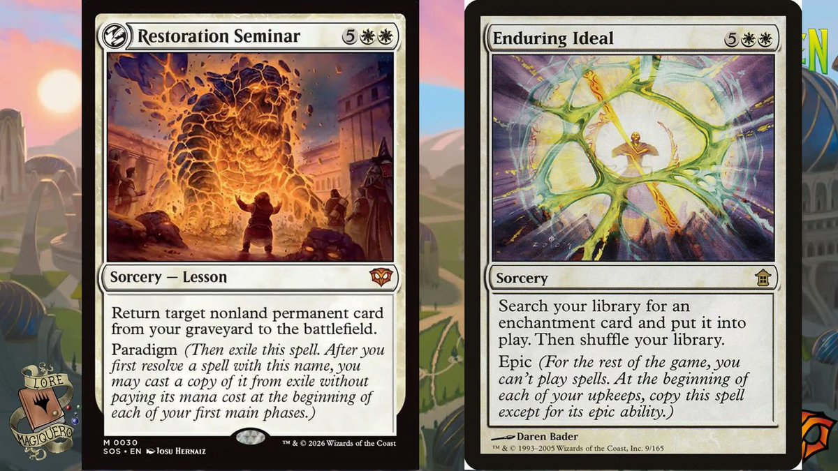 Lore_Magiquero's tweet photo. Secrets of Strixhaven trajo un ciclo de cartas con la habilidad de Paradigma, que vino a arreglar la poco apreciada habilidad de Épico. https://t.co/mtkBGGc6Ha