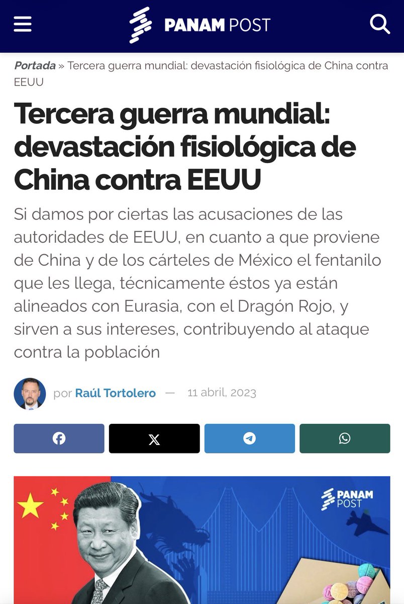raultortolero1's tweet photo. 𝐂𝐎𝐌𝐏𝐋𝐈𝐂𝐈𝐃𝐀𝐃 𝐂𝐑𝐈𝐌𝐈𝐍𝐀𝐋

𝐋𝐚𝐬 𝐦𝐚𝐟𝐢𝐚𝐬 𝐜𝐡𝐢𝐧𝐚𝐬 y los 𝐧𝐚𝐫𝐜𝐨𝐭𝐞𝐫𝐫𝐨𝐫𝐢𝐬𝐭𝐚𝐬 𝐦𝐞𝐱𝐢𝐜𝐚𝐧𝐨𝐬 lavan cientos de miles de millones mientras México es devorado por el 𝐧𝐚𝐫𝐜𝐨𝐬𝐨𝐜𝐢𝐚𝐥𝐢𝐬𝐦𝐨.
Hoy, el periódico Reforma trae en la portada: “𝐋𝐚𝐯𝐚𝐧 𝐜á𝐫𝐭𝐞𝐥𝐞𝐬 𝐦𝐢𝐥𝐥𝐨𝐧𝐞𝐬 𝐜𝐨𝐧 𝐥𝐚𝐬 𝐦𝐚𝐟𝐢𝐚𝐬 𝐜𝐡𝐢𝐧𝐚𝐬”. Se habla de alrededor de 312 mil millones de dólares blanqueados en cuatro años. Un esquema perfecto de depósitos en EU, retorno en pesos a México y lavado final en China. Todo un “𝐥𝐚𝐯𝐚𝐝𝐨 𝐬𝐢𝐧 𝐟𝐫𝐨𝐧𝐭𝐞𝐫𝐚𝐬”.
𝐋𝐚𝐬 𝐦𝐚𝐟𝐢𝐚𝐬 𝐜𝐡𝐢𝐧𝐚𝐬 —supuestamente sin que el régimen de Xi Jinping lo sepa ni lo facilite— operan con total impunidad. Como si el Partido Comunista Chino, con su vigilancia totalitaria, reconocimiento facial de 1,400 millones de personas y control absoluto de las exportaciones, no pudiera detectar cientos de laboratorios de precursores de 𝐟𝐞𝐧𝐭𝐚𝐧𝐢𝐥𝐨 ni las redes de lavado.
Desde hace años en mis artículos “𝐍𝐚𝐫𝐜𝐨𝐭𝐞𝐫𝐫𝐨𝐫𝐢𝐬𝐦𝐨 𝐲 𝐟𝐞𝐧𝐭𝐚𝐧𝐢𝐥𝐨: 𝐂𝐡𝐢𝐧𝐚 𝐮𝐬𝐚 𝐚 𝐌é𝐱𝐢𝐜𝐨 𝐲 𝐬𝐮𝐬 𝐜á𝐫𝐭𝐞𝐥𝐞𝐬 𝐞𝐧 𝐬𝐮 𝐠𝐮𝐞𝐫𝐫𝐚 𝐜𝐨𝐧𝐭𝐫𝐚 𝐄𝐬𝐭𝐚𝐝𝐨𝐬 𝐔𝐧𝐢𝐝𝐨𝐬” (La Gaceta de la Iberosfera, 2023) y “𝐓𝐞𝐫𝐜𝐞𝐫𝐚 𝐠𝐮𝐞𝐫𝐫𝐚 𝐦𝐮𝐧𝐝𝐢𝐚𝐥: 𝐝𝐞𝐯𝐚𝐬𝐭𝐚𝐜𝐢ó𝐧 𝐟𝐢𝐬𝐢𝐨𝐥ó𝐠𝐢𝐜𝐚 𝐝𝐞 𝐂𝐡𝐢𝐧𝐚 𝐜𝐨𝐧𝐭𝐫𝐚 𝐄𝐄𝐔𝐔” (PanAm Post), he documentado cómo este veneno no es un “accidente” del libre mercado criminal. Es un arma geoestratégica en la guerra híbrida del Dragón Rojo contra Occidente. El 𝐟𝐞𝐧𝐭𝐚𝐧𝐢𝐥𝐨 mata a más de 100 mil estadounidenses al año, destruye generaciones, y corrompe sin disparar un tiro. México es el campo de batalla proxy. Los cárteles mexicanos no son meros “narcotraficantes”. Son 𝐧𝐚𝐫𝐜𝐨𝐭𝐞𝐫𝐫𝐨𝐫𝐢𝐬𝐭𝐚𝐬 que controlan territorios, influyen en elecciones, decapitan, extorsionan y ahora blanquean fortunas con las 𝐦𝐚𝐟𝐢𝐚𝐬 𝐜𝐡𝐢𝐧𝐚𝐬. Esto es alineación de intereses contra la civilización cristiana y la soberanía real de México.
Como sostengo en mis libros “𝐋𝐚 𝐂𝐨𝐧𝐭𝐫𝐚𝐫𝐫𝐞𝐯𝐨𝐥𝐮𝐜𝐢ó𝐧 𝐂𝐮𝐥𝐭𝐮𝐫𝐚𝐥 𝐟𝐫𝐞𝐧𝐭𝐞 𝐚𝐥 𝐦𝐚𝐫𝐱𝐢𝐬𝐦𝐨 𝐩𝐨𝐬𝐦𝐨𝐝𝐞𝐫𝐧𝐨” y “𝐋𝐚 𝐍𝐮𝐞𝐯𝐚 𝐃𝐞𝐫𝐞𝐜𝐡𝐚: 𝐞𝐥 𝐫𝐞𝐭𝐨𝐫𝐧𝐨 𝐝𝐞 𝐃𝐢𝐨𝐬 𝐚 𝐥𝐚 𝐜𝐮𝐥𝐭𝐮𝐫𝐚”, el comunismo chino y sus aliados criminales representan la misma amenaza existencial: la destrucción de la fe, la familia, y la nación. No podemos seguir con “abrazos no balazos” ni ingenuidad geopolítica. Urge una 𝐍𝐮𝐞𝐯𝐚 𝐃𝐞𝐫𝐞𝐜𝐡𝐚 que integre a México al Escudo de las Américas, declare a los cárteles como terroristas y enfrente sin complejos esta invasión química y financiera.
México no puede ser el basurero de la guerra asimétrica de 𝐂𝐡𝐢𝐧𝐚 contra Estados Unidos.
¡𝐘𝐚 𝐞𝐬𝐭𝐮𝐯𝐨!
#𝐍𝐮𝐞𝐯𝐚𝐃𝐞𝐫𝐞𝐜𝐡𝐚 #𝐂𝐨𝐧𝐭𝐫𝐚𝐫𝐫𝐞𝐯𝐨𝐥𝐮𝐜𝐢ó𝐧𝐂𝐮𝐥𝐭𝐮𝐫𝐚𝐥 #𝐍𝐚𝐫𝐜𝐨𝐭𝐞𝐫𝐫𝐨𝐫𝐢𝐬𝐦𝐨 #𝐅𝐞𝐧𝐭𝐚𝐧𝐢𝐥𝐨 #𝐂𝐡𝐢𝐧𝐚𝐌𝐞𝐱 𝐃𝐫. 𝐑𝐚ú𝐥 𝐓𝐨𝐫𝐭𝐨𝐥𝐞𝐫𝐨 – 𝐏𝐫𝐞𝐬𝐢𝐝𝐞𝐧𝐭𝐞 𝐂𝐨𝐧𝐬𝐞𝐣𝐨 𝐍𝐚𝐜𝐢𝐨𝐧𝐚𝐥 𝐝𝐞 𝐍𝐮𝐞𝐯𝐚 𝐃𝐞𝐫𝐞𝐜𝐡𝐚

Ccp @DeputySecState @ChrisLandauUSA @marcorubio @PressSec @realDonaldTrump @USAmbMex @USEmbassyMEX @PeteHegseth @RicardoBSalinas