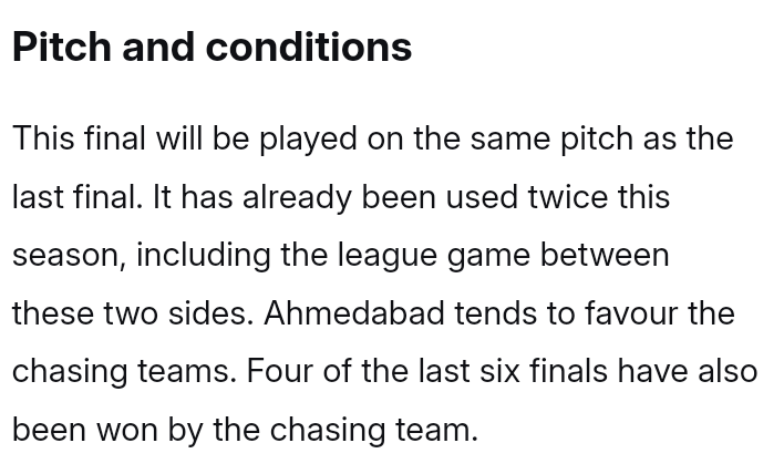 morrem_krishna's tweet photo. 🚨 Ahmedabad pitch update for #RCBvsGTFinal
Same pitch used twice already. Chasing teams have dominated here 👀
4 of the last 6 finals won while chasing.
Toss = Massive Advantage 🔥
#RCB #GT #IPLFinal https://t.co/KXGlSAbuOZ
