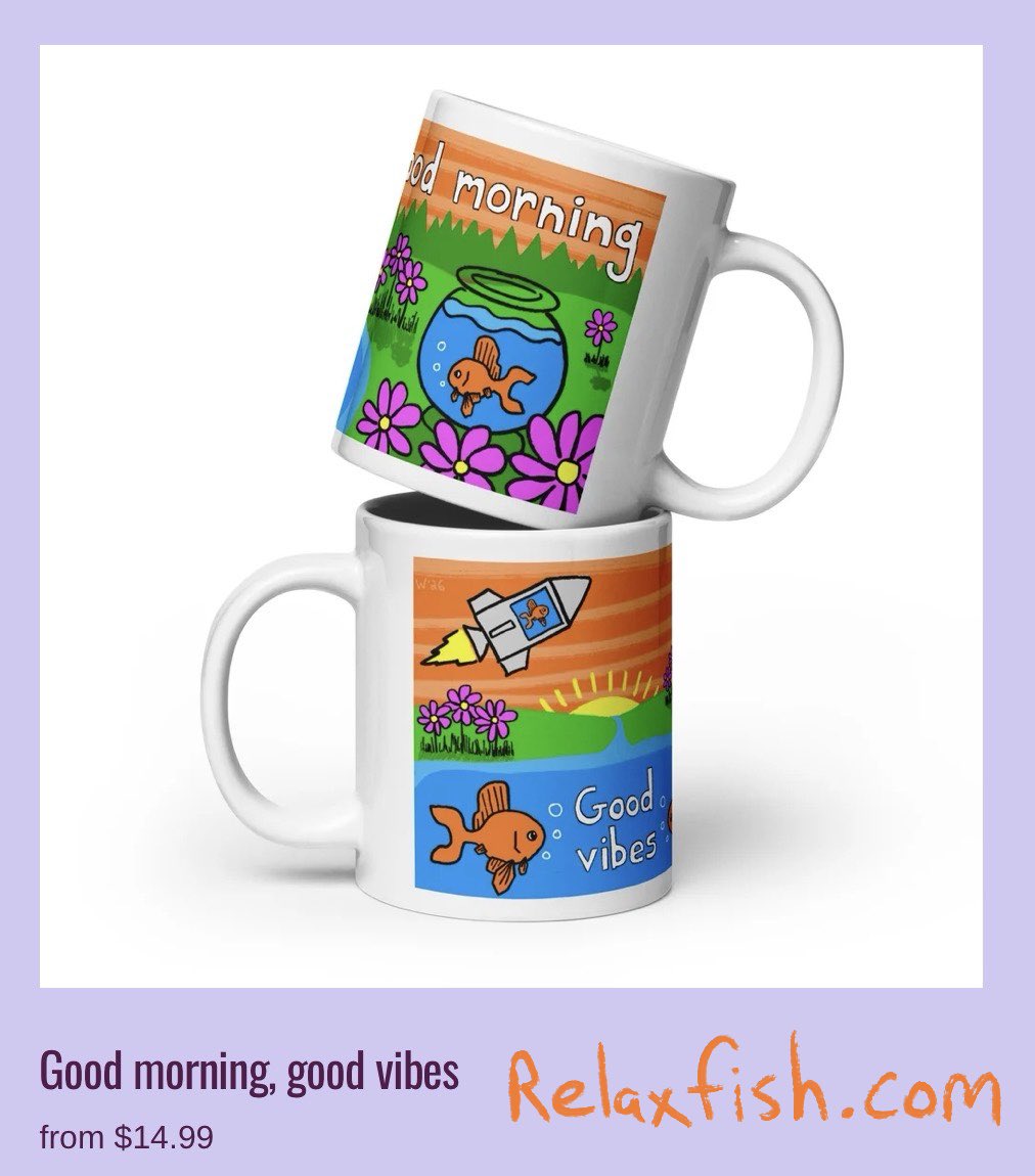 iamwesselart's tweet photo. Brand new Relax Fish mug design now available on the site!

Good morning, good vibes🌻🌻

Great way to start the day🤟🚀

Trying to get back to the art that makes people smile :) https://t.co/X1IWoH875a