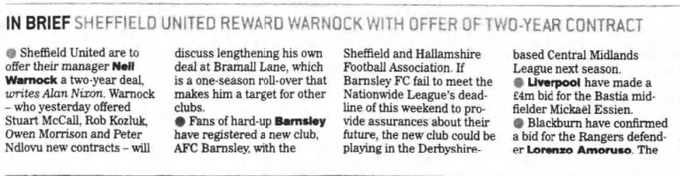 BarnsleyFCOTD's tweet photo. On this day in 2003, with the club in administration, the Independent reported that some fans of Barnsley FC had registered a new club: AFC Barnsley, with the Sheffield and Hallamshire FA in case the Reds weren't able to take their place in the FL the following season. #BarnsleyFC #EFL