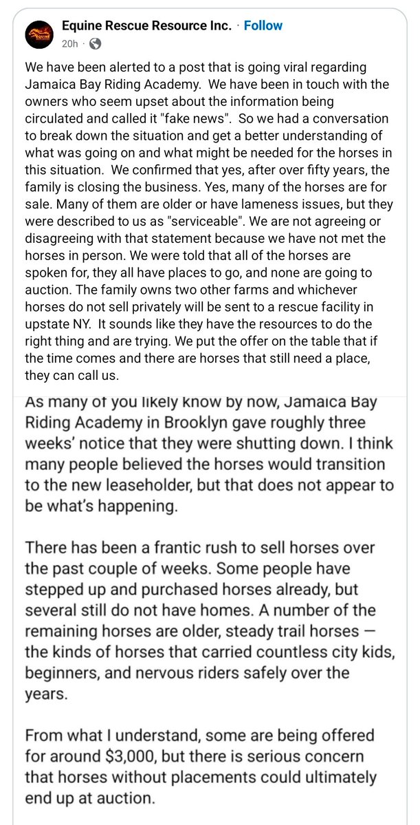 JillAdamski's tweet photo. 🤔@NYCLASS claims to care about horses, have new homes lined up for 200+ NYC carriage horses, but not 1 peep about all these NYC horses in need of homes now because THEIR stables aren't on prime real estate!
@SpeakerMenin @NYCMayor @NYCCouncil @Lynn4NYC @CarlMichaelW @HarveyforNY https://t.co/np0IYOgC6m