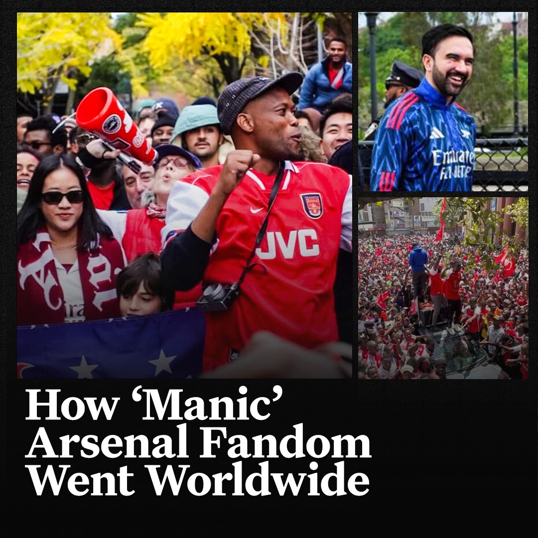 FOS's tweet photo. “People do not become Arsenal fans because it’s easy,” NYC mayor and Arsenal supporter Zohran Mamdani tells FOS.

After years of being mocked for choking, Arsenal are Premier League winners and playing for a Champions League title—all with a huge global fanbase that has blown up.