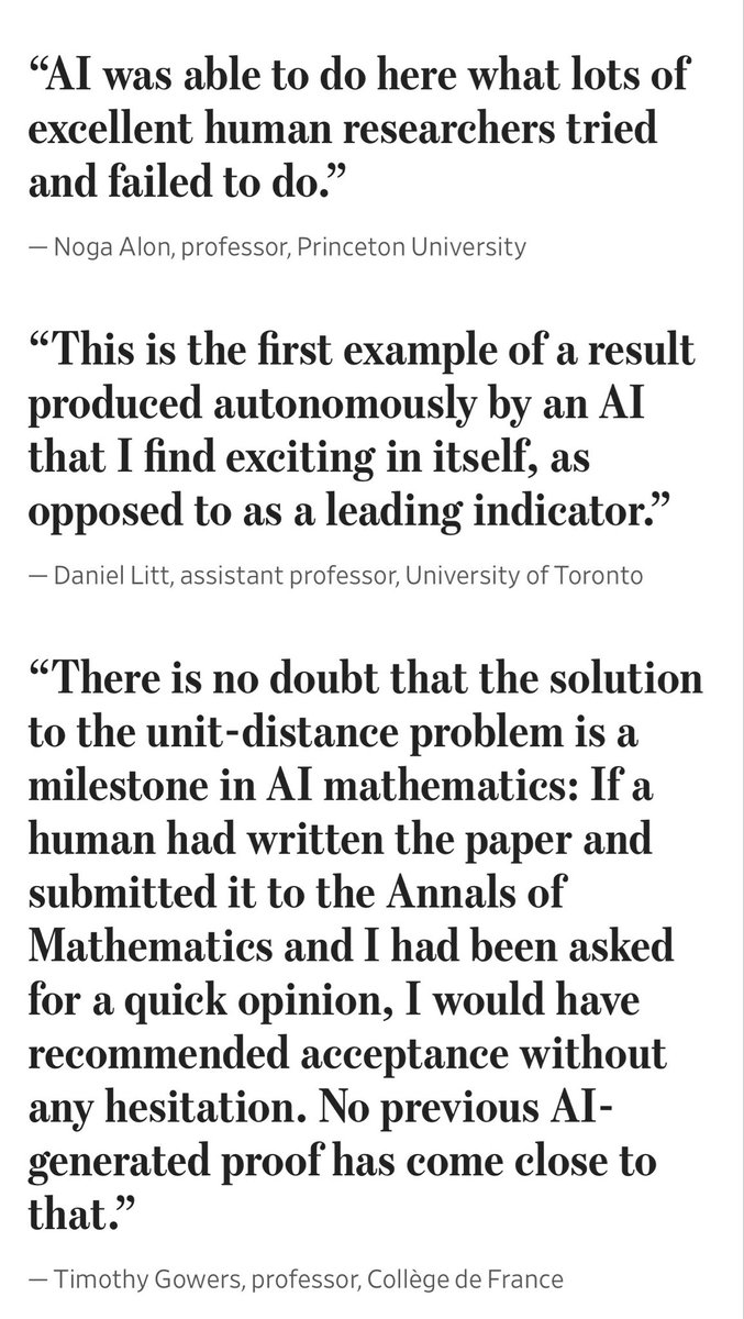 UmarCheema1's tweet photo. AI has now solved a mathematical problem (famously known as unit distance problem) that the smartest mathematicians couldn’t not solve - in last 80 years. https://t.co/CrFN9YlHDI https://t.co/f5FukdqEQ3