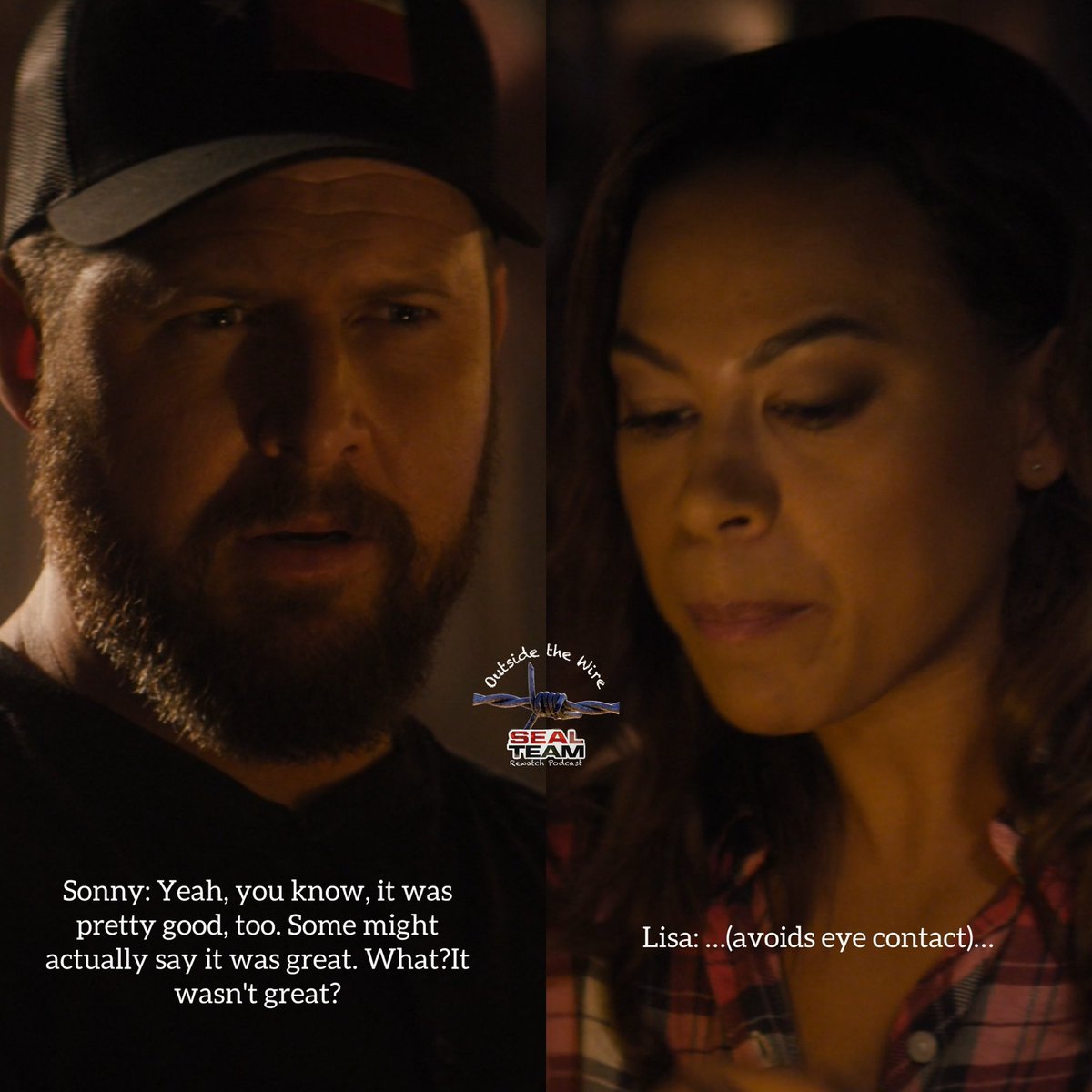 OutsideWireST's tweet photo. So what’s next for Savis after their kiss?? Lisa hasn’t mentioned officer school yet either. But let’s enjoy these two being adorable &amp; flirty ❤️🔥 #SEALTeam 2x11 rewatch is out now!! https://t.co/n3H0dLeMA5