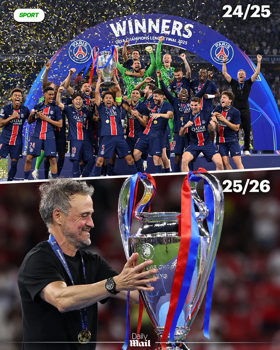 MailSport's tweet photo. It’s back-to-back Champions League wins for Luis Enrique’s PSG side 🏆🏆

#Enrique #PSG #UCL #ChampionsLeague https://t.co/mN8KozTrxQ