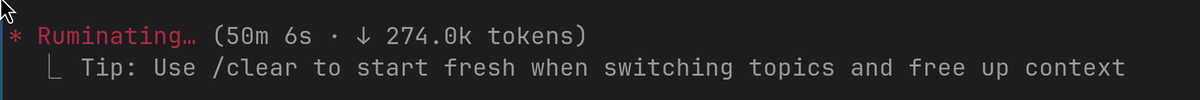 aHolbreich's tweet photo. still not done.. 😒 I have a feeling ClaudeCode experiencing feature creep.. (I dont have any plugins besides rtk) https://t.co/g5CmPKVMVJ