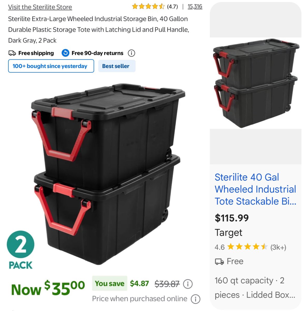 GlitchedDeals's tweet photo. 2-PACK STERLITE INDUSTRIAL STORAGE BINS NOW $35

These wheeled 40-gallon bins with handles hit an all-time low at Walmart

Target and other retailers have the same stackable bins for $116+

Free shipping included + many colors available

https://t.co/jk0WXjOUoD #ad https://t.co/t3zOfJ5uhp
