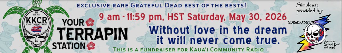 gdradio's tweet photo. When you give to Kauaʻi Community Radio, your gift keeps a small grassroots radio station thriving. Community media has the flexibility and the drive to host great programs like the Grateful Dead Marathon and so much more!
https://t.co/BlijD53JIM https://t.co/W2tHsW4Owk