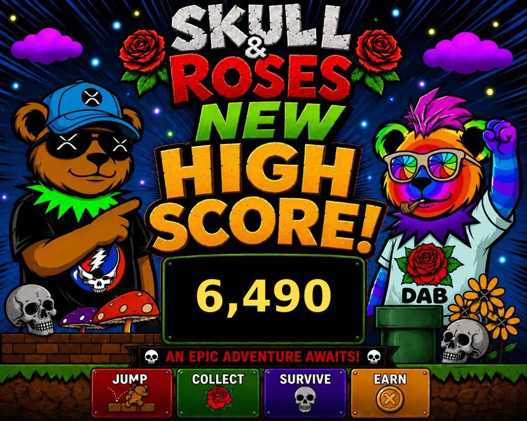 Dancingbearxrp's tweet photo. 🏆 New all-time record on Skull &amp; Roses! 🏆

Think you can do better?

Jump. Collect. Survive. Earn.
Only on Skull &amp; Roses 🐻💀🌹

🚀 Start now, challenge the community:

🌹💀 https://t.co/wAYkp0PXox

#Dancingbear $DAB #XRPL $XRP #DABRADIO #DABNFT #SKULLROSES https://t.co/gQA5uJNDEW