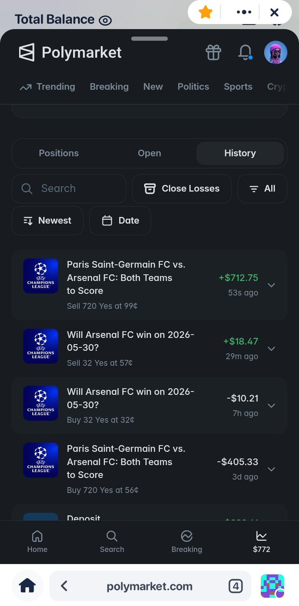 bitkings's tweet photo. I bet on "Both Teams to Score" in the Arsenal vs PSG match, and the prediction turned out to be correct. ✅⚽

Both teams scored, and the bet was a winner. 😍

Thanks to @Polymarket for making sports predictions more exciting and transparent. 🙌

#Polymarket #Arsenal #PSG https://t.co/nD4K3HndUF