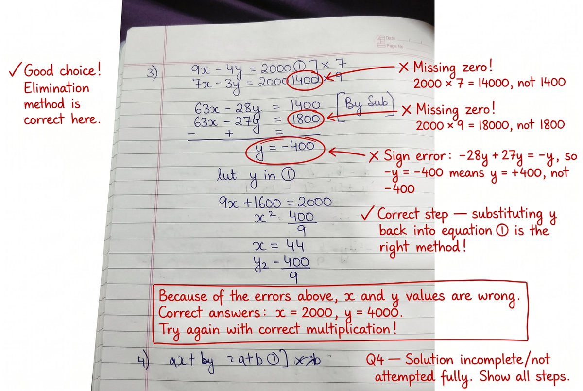vimal8rathore's tweet photo. (7/10) At this moment, with multimodal AI, we are giving feedback that is inherently 'super personalised' to the student — making a real impact on their problem solving skills. & Homi is remebering the mistakes for future roadmap! 

See these copies -- all these are actual school students in India using @HeyHomiApp in beta.