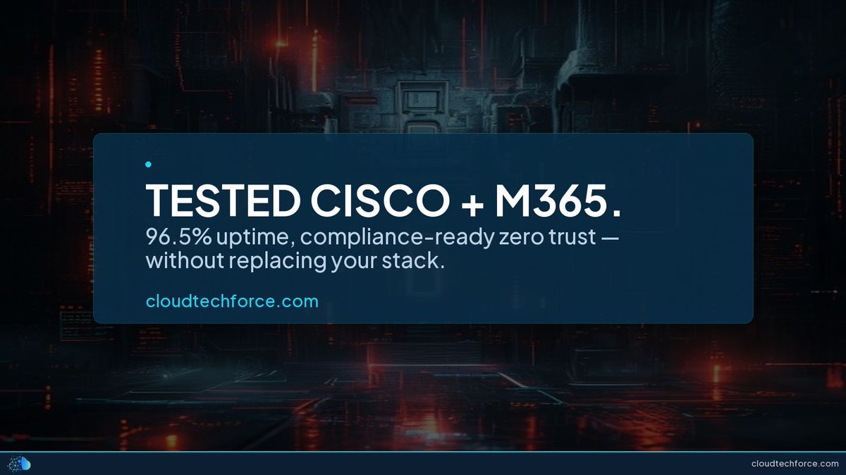 CloudTechForce's tweet photo. Cisco + Microsoft Edge for Business: What This Zero Trust Integration Means for M365 Users isn't optional anymore. 93.8% client satisfaction comes from getting this right.

Free checklist: https://t.co/rPtMQxS1yM https://t.co/kgO8kVDbi3