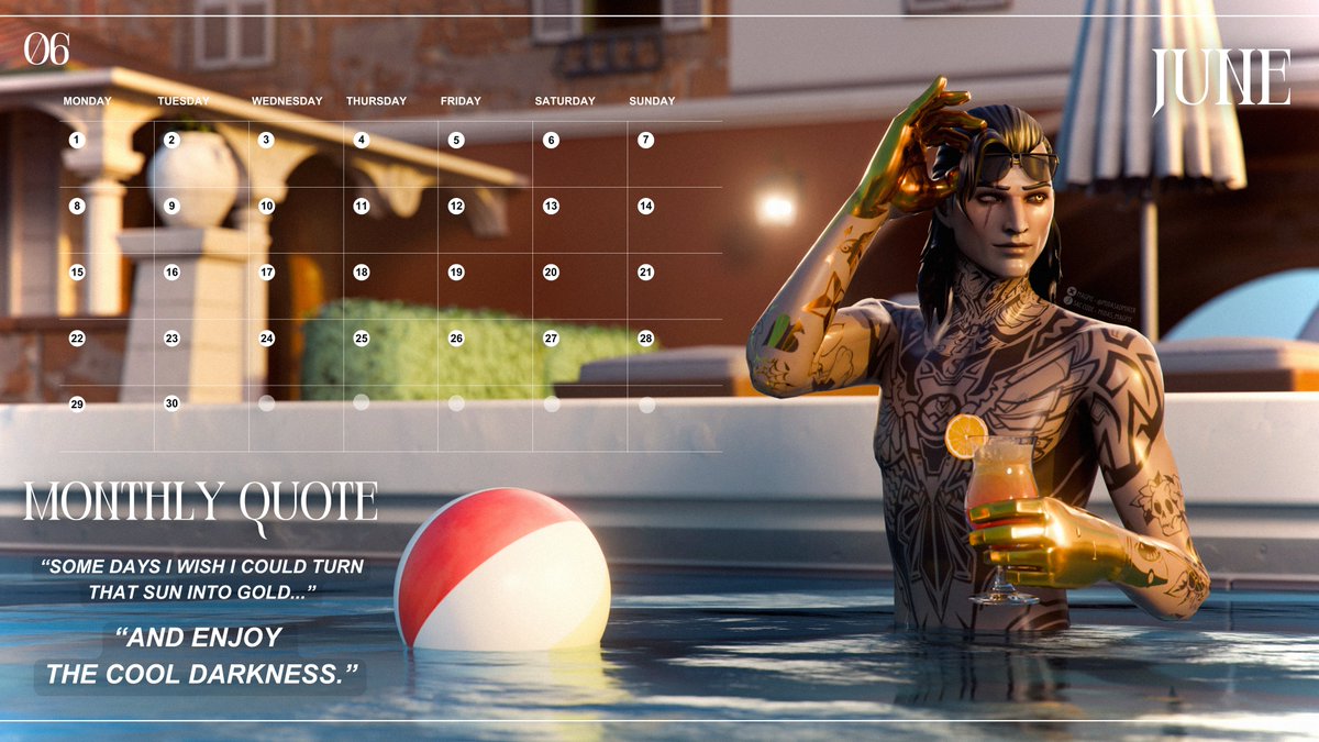 midasadmirer's tweet photo. ☀️Midas Pin-Up Calendar, page 6: JUNE☀️

in the pool at golden hour 🥰 https://t.co/vDiPCb1w20