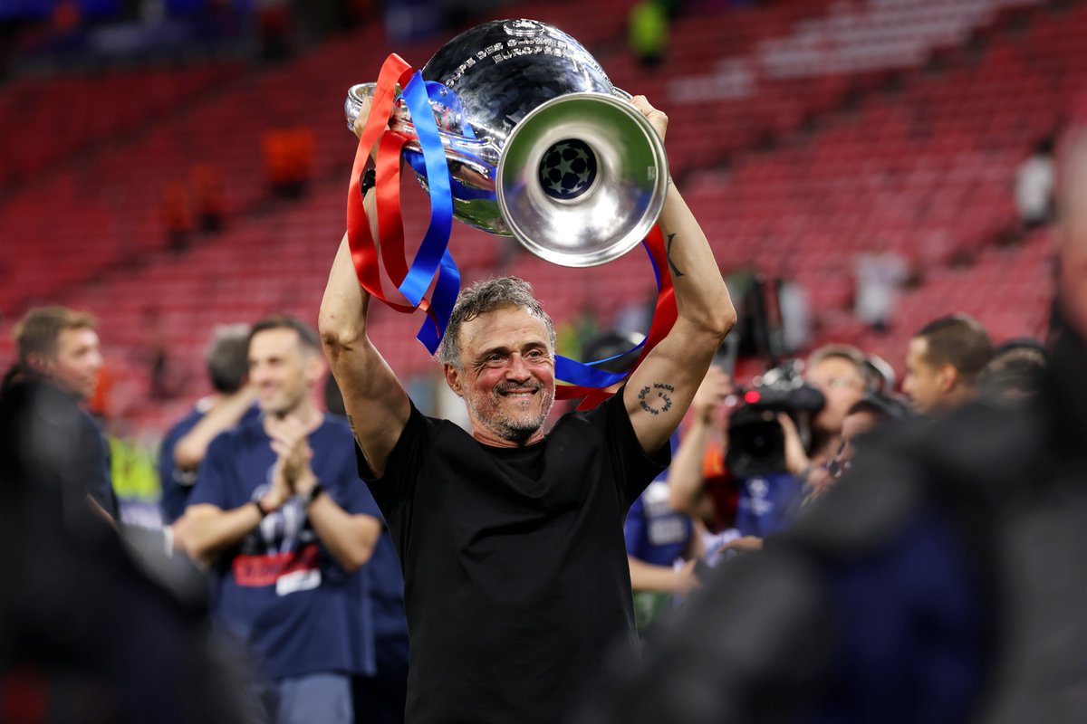 JacobsBen's tweet photo. 🗣️ Luis Enrique: "I think maybe today both teams deserved to win, but the way we played the whole season, I think we deserved to win the Champions League. We are very happy, and we’ll try to be there next year. Why not? I think I can get to four [#UCL titles]." https://t.co/uifoRwdwcw