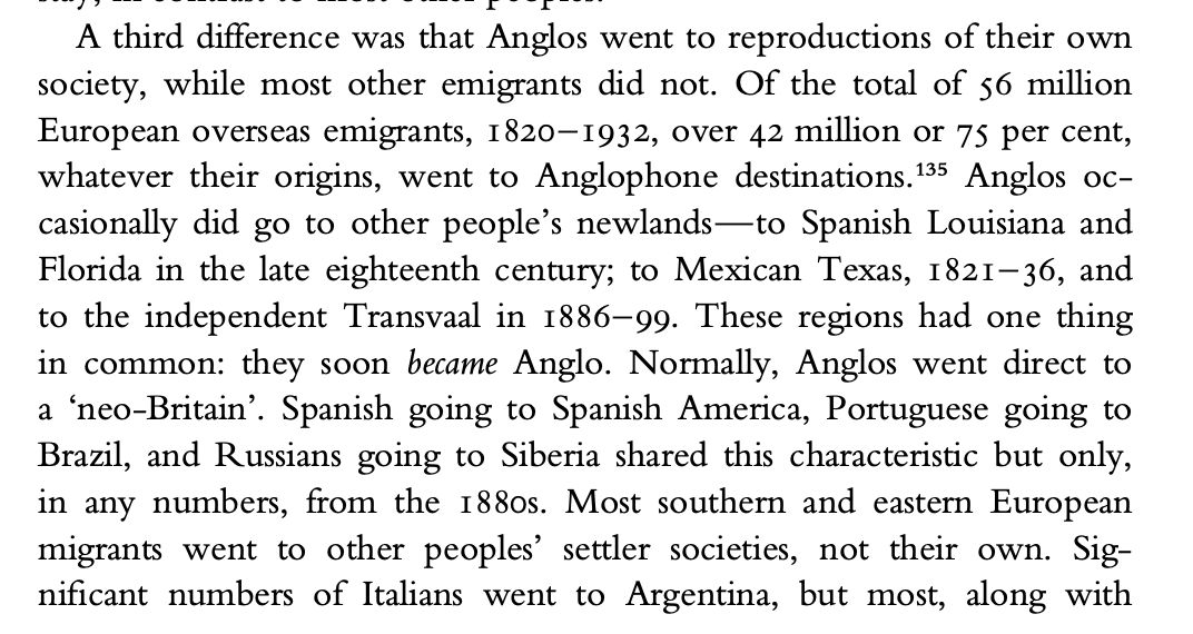 cvmonakow's tweet photo. Anglos were unique in that when they emigrated they moved to reproductions of their own society. When they moved to non-Anglo places (eg, Florida, Texas, Transvaal), those places quickly *became* Anglo https://t.co/vHkBLQLQUj