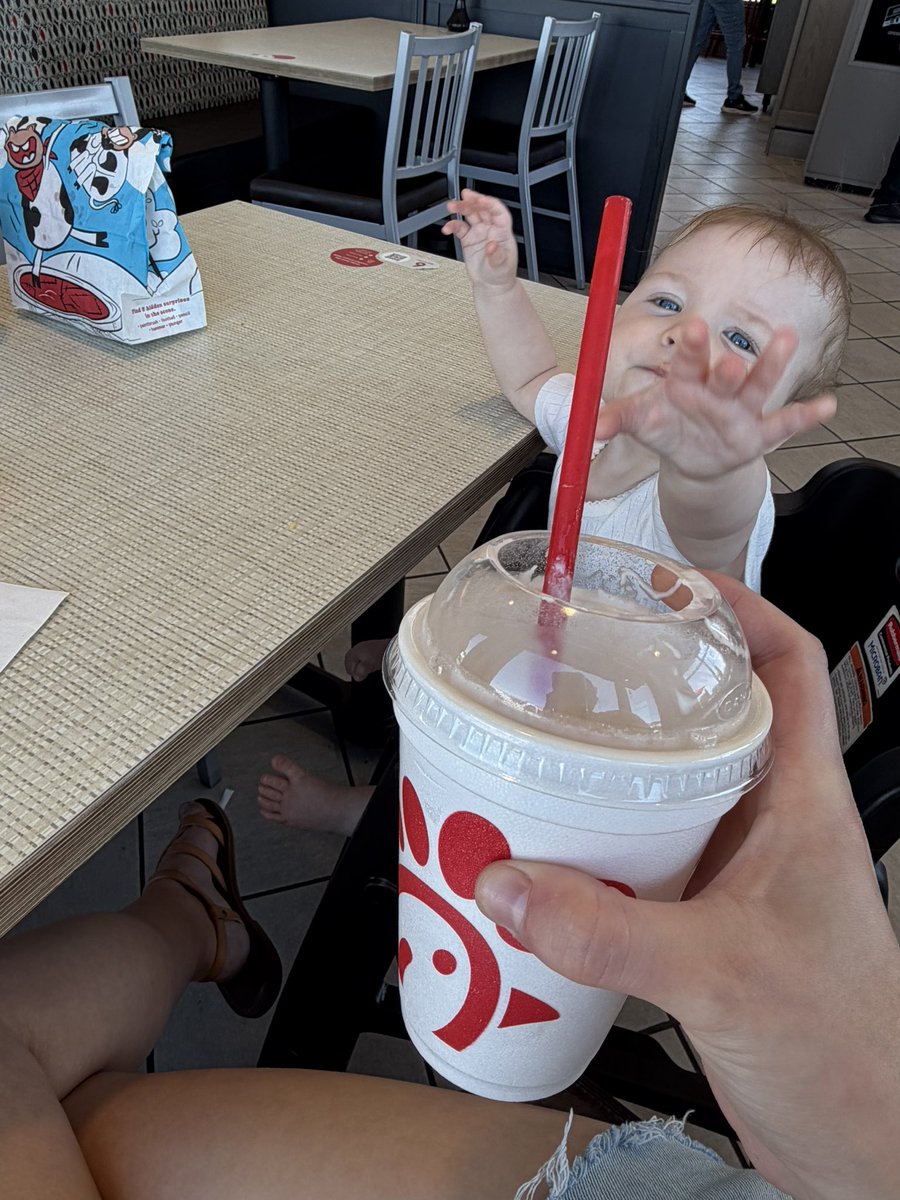 ASmutz's tweet photo. Trying the chocolate milkshake from @ChickfilA for the first time be like “gimme that back” 🤣😅 https://t.co/u6sFLF7uAU