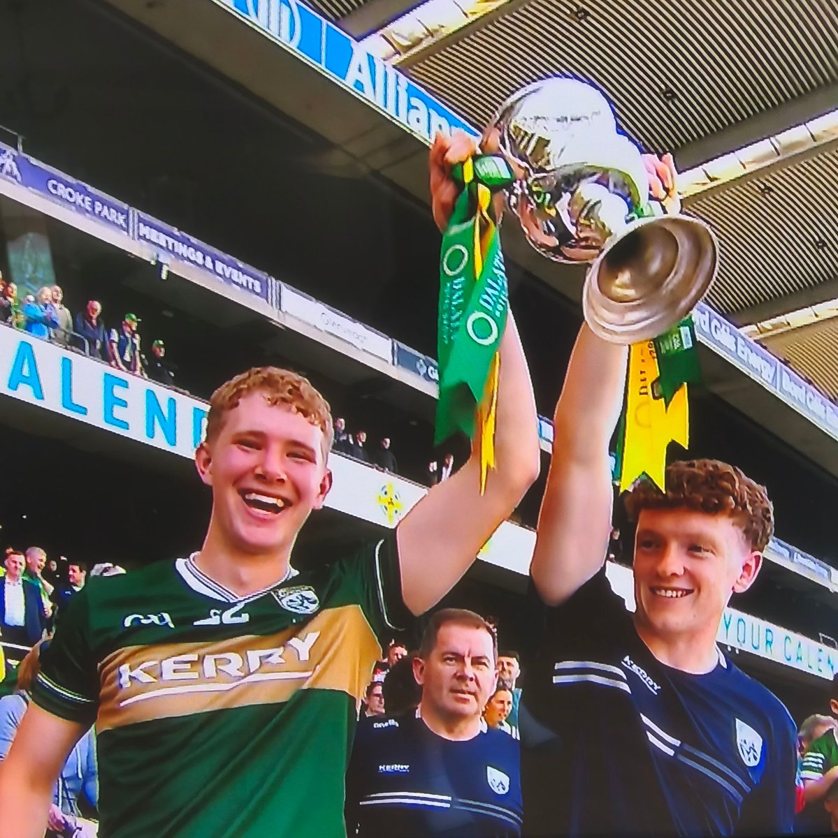 TarbertComp's tweet photo. Another 2 All Ireland Medals coming back to Tarbert! Congrats to our two past students David Mulvihill &amp; Paudie Finucane on winning an U20 Gaelic Football title with Kerry defeating Tyrone in the final earlier today. Massive achievement boys, well done👏 

https://t.co/cHHWY5qpRa https://t.co/I902qJ1QXI