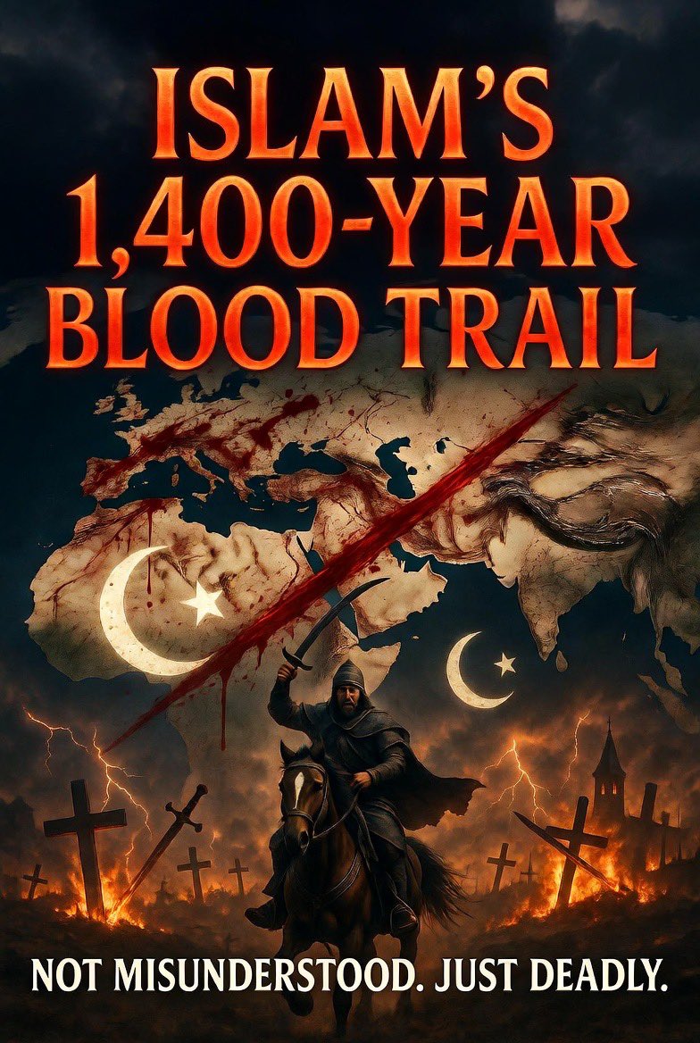 WellsJorda89710's tweet photo. 🚨 WAKE UP AMERICA: Islam’s 1,400-Year Blood Trail – Not “Misunderstood,” Just Deadly
The left and Candace Owens crowd claim Islam is peaceful and “just a tiny minority of extremists.” Dangerous lie.
The Quran and Hadith command it clearly:

9:5 — “Kill the polytheists wherever you find them.”
9:29 — Fight Jews and Christians until they submit and pay jizya.
Apostasy = death. Sharia enforces it with prison, blasphemy mobs, and executions for leaving or preaching Christianity.

1,400 Years of Jihad:
Muhammad’s raids and conquests in Arabia → explosive Arab invasions that swallowed Christian Middle East & North Africa → Ottoman Empire’s slave-soldiers, Vienna sieges, Armenian Genocide → India’s temple destructions and tens of millions dead. Pure doctrine of expanding dar al-Islam by the sword.
Today:

Christians wiped out across Muslim lands — from 20% to under 4% in the Middle East. Iraq: 1.5M to ~150k. Nigeria: ongoing genocide by Boko Haram & Fulani militants slaughtering thousands of Christians yearly. Churches bombed, girls forced to convert, minorities crushed.
Islam’s texts and history treat violence and conquest as religious duty — unlike reformed Christianity. We can’t import this ideology and survive.
Share before it’s censored. Truth > feelings.

The West must wake up.
#Islam #Jihad #Sharia #ChristianGenocide #WakeUpAmerica #1400YearsOfConquest #ReligiousFreedom