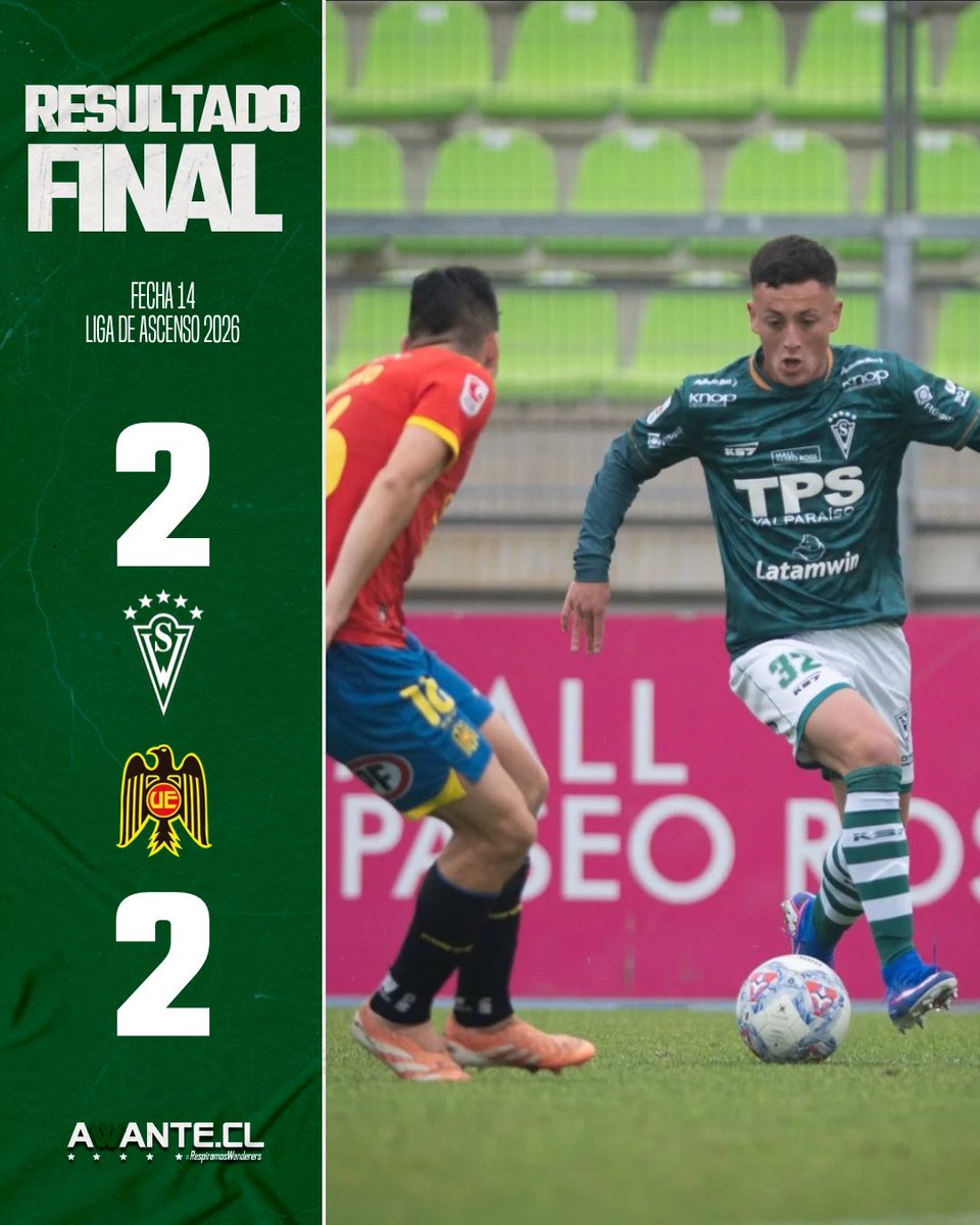 AwanteCL's tweet photo. IGUALDAD EN PLAYA ANCHA 🇳🇬💚

Santiago Wanderers empató 2 a 2 ante Union Española por la decimocuarta fecha del Ascenso. Marcos Camarda anotó los dos goles del Decano ⚽️⚽️.

¡Vamos Wanderers a seguir luchando! 🙌🏼🇳🇬 https://t.co/BCYeL9UdK4