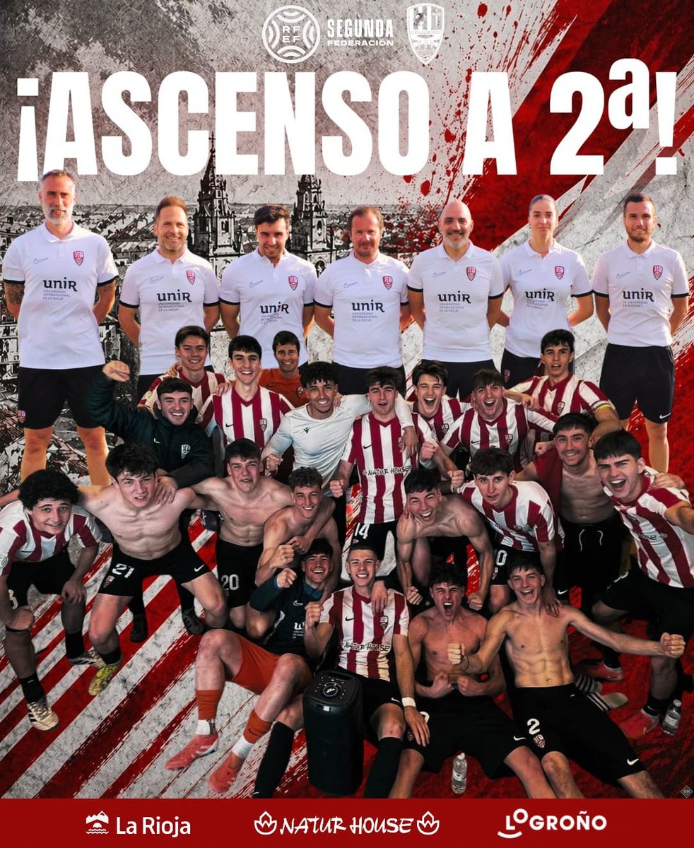 rfef_293483's tweet photo. ¡¡¡La 𝐔𝐃 𝐋𝐎𝐆𝐑𝐎𝐍̃𝐄́𝐒 es de 𝟏°𝐑𝐅𝐄𝐅!!!😊

El conjunto riojano asciende a la categoría de bronce tras un gol de su central Cabetas en la prórroga. (1-1).

🔹!!El Logroñés B asciende a 2°RFEF!!😀

!!Enhorabuena a todos sus aficionados y a disfrutarlo!!🚀

#1RFEF
#2RFEF https://t.co/cVU7TS9eeC