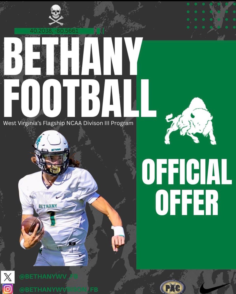NoahHelfrich27's tweet photo. Grateful to receive my first offer from @BethanyWV_FB‼️ #gobison 
@coachkeef_ @davidmurray73 @HempfieldAreaFB @CoachColemanFB https://t.co/uYU1EqZBow