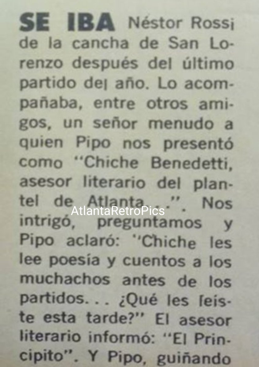 AtlantaRetro2's tweet photo. 1️⃣9️⃣7️⃣3️⃣ #Atlanta, con asesor literario, realizó su mejor campaña en torneos regulares de la 1ª División. 

✅️ Chiche Benedetti, un amigo del DT Néstor "Pipo" Rossi, les leía poesías y cuentos a los jugadores.

📸 Chiche Benedetti y el volante Aldo "Pichón" Rodríguez. https://t.co/qB4BnZrMzN