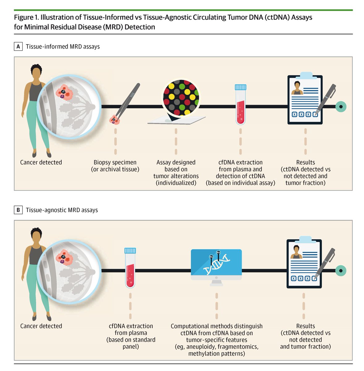 JAMAOnc's tweet photo. This Review examines the clinical utility of circulating tumor DNA assays for detecting minimal residual disease in patients with early-stage breast cancer.

https://t.co/aNP1IUY4sR https://t.co/zXB0oyIFIX