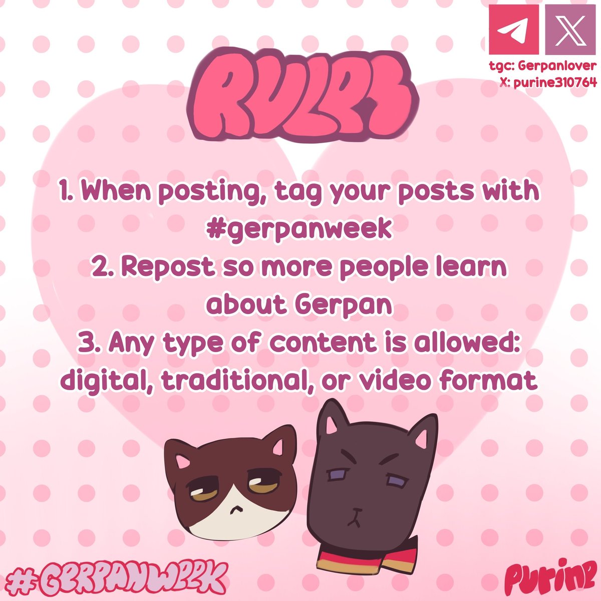purine310764's tweet photo. GERPAN WEEK CONTINUED!!!
Had to push it back the first time, life got busy, plus art block
I'm adding three bonus days so the new folks don't feel left out!
Running from May 31 through June 5 #gerpanweek #hetalia https://t.co/AM89UqXmgO