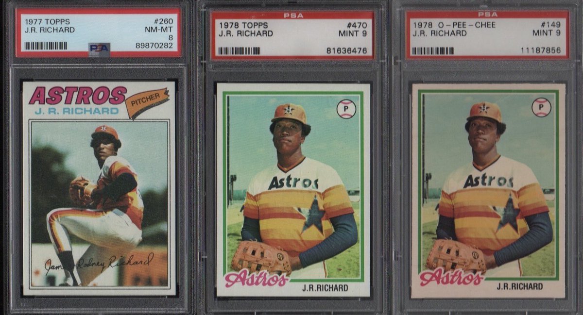 rexvos's tweet photo. Topps base run of J.R. Richard complete. May continue to add O-pee-chee, Fleer, Donruss plus the 80 Strikeout leader with Nolan down the road https://t.co/kvB81o8AqQ