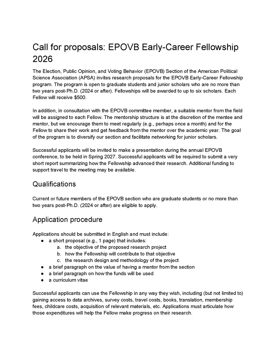 epovb's tweet photo. Now accepting applications for the 2026 Early-Career Fellowship!

Grad students &amp; junior scholars two years post-Ph.D. can apply for $500, mentorship, and the opportunity to present at the Spring 2027 EPOVB conference.

Deadline: July 1, 2026. See details. https://t.co/fxA3wqBdfy https://t.co/TZlUfwokJz