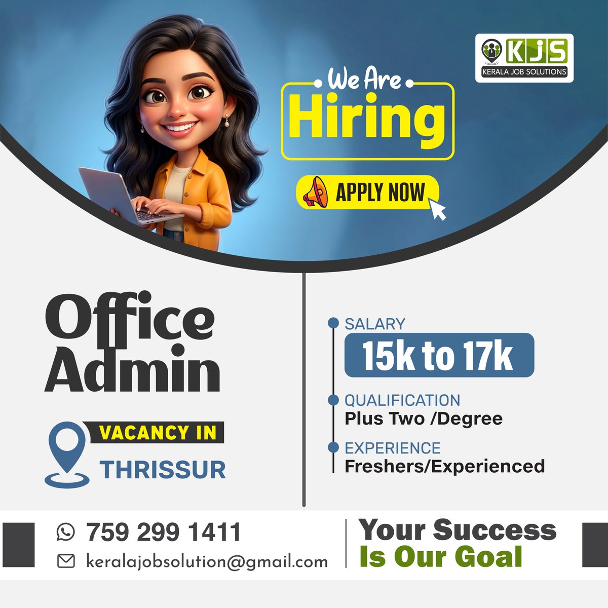 KJS_Jobsolution's tweet photo. 📢 WE ARE HIRING – OFFICE ADMINISTRATOR 📢
💰 Salary: 15k to 17k
📍 Location: Thrissur
📌 Qualification: Plus Two /Degree
📁 Experience: Freshers/Experienced 
📞 Contact/message: 759 299 1411

#ThrissurJobs #JobVacancy #OfficeAdmin #AdminJobs #ThrissurHiring https://t.co/UMZMK2T6he