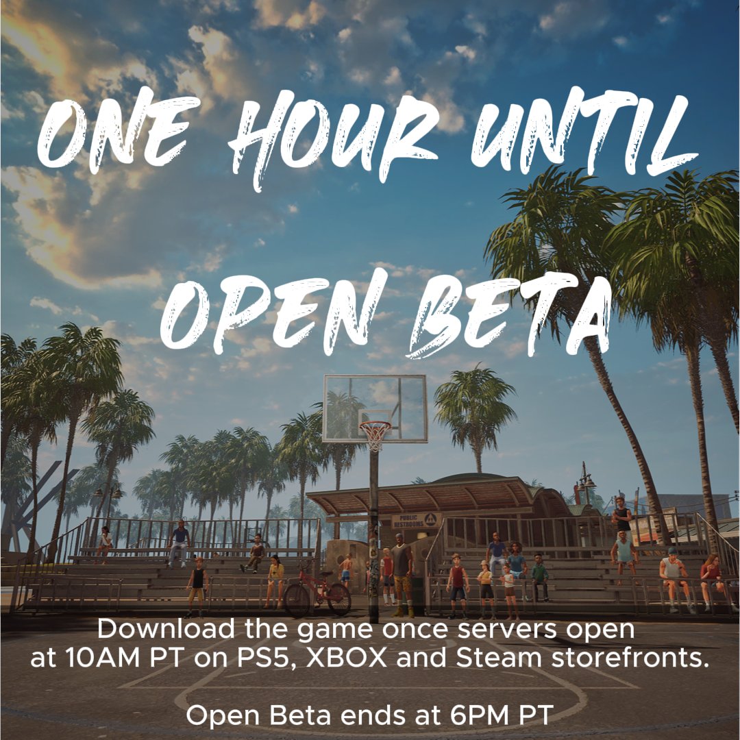 NBATHERUN's tweet photo. ONE HOUR left. Download on your platform's storefront at 10am PT (Los Angeles timezone) and get ready to RUN!

For more details on today's Open Beta playtest until 6pm PT, check out the blog: https://t.co/Xnf8UFGfg2