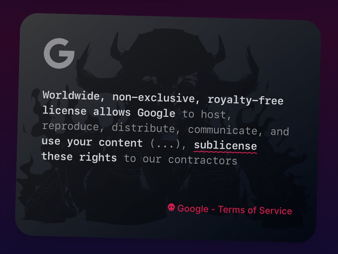 godlike's tweet photo. That "I agree" checkbox on "free" platforms often means signing away your content rights forever. https://t.co/w97QbyC5G5