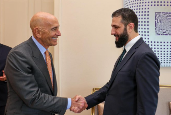 SyriaReport's tweet photo. @SecRubio @SecRubio backs down from his previous America First strategic ambiguity statement, confirms @USAMBTurkiye Barrack will continue acting as president Trump special envoy without title to Syria &amp; Iraq.

Diplomatic whiplash, an announcement then justification. 🔄💀 https://t.co/DpBGhFlh1F