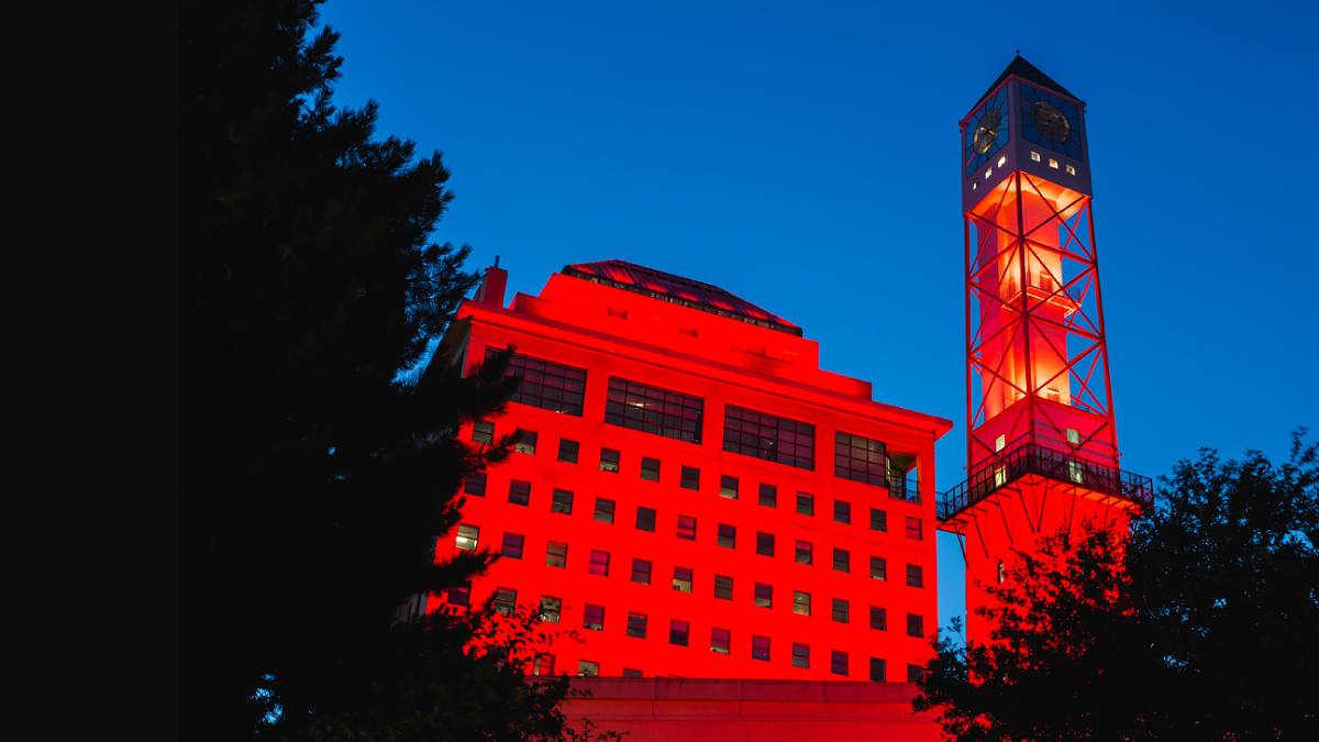 citymississauga's tweet photo. Tonight, we are lighting the #Mississauga Civic Centre clock tower red for World MS Day. Learn more: https://t.co/zjckLLRHen #WorldMSDay #MSAwarenessMonth https://t.co/tuqg2qr8O6