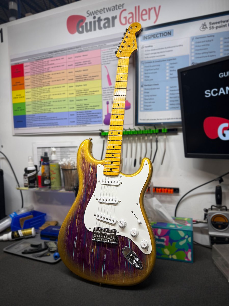 SweetwaterSound's tweet photo. A true work of art 🎸 This @Fender Custom Shop Masterbuilt Stratocaster combines the craftsmanship of Master Builder Greg Fessler with hand-painted artwork by Madison Roy for a one-of-a-kind masterpiece. 
https://t.co/datHYPihGR 
#musician #musicgear #music https://t.co/CrNhSlLTfd