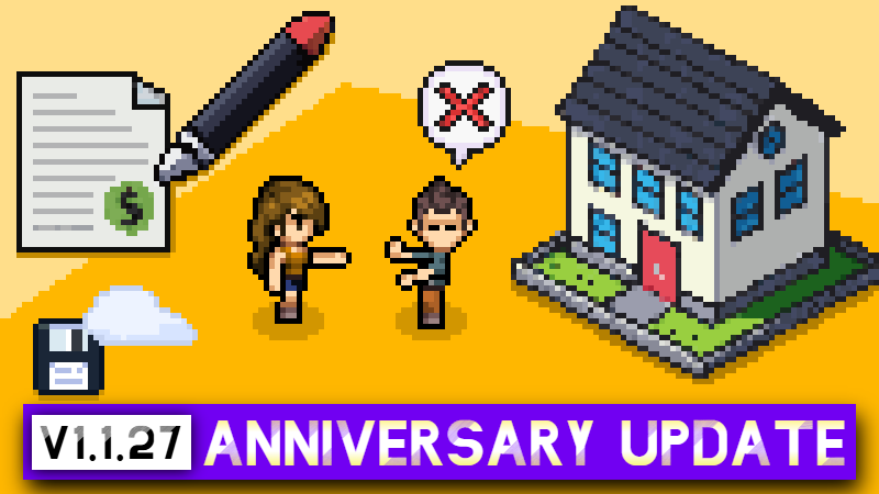 topixelia's tweet photo. 🎉 To Pixelia turns 1! And with this, our Anniversary Update is now live! 

This update brings:

🏘️ A new Real Estate Agent job
🏠 New features!
🌍 3 new languages

And more!

See you in future updates and thank you for being part of the journey!💖

#pixelart #indiegames #lifesim