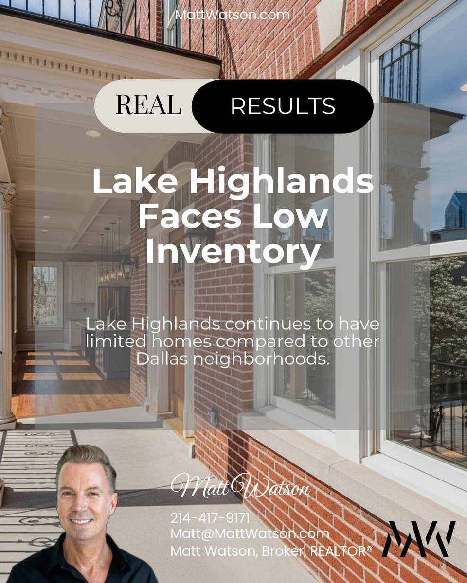 MattWatsonCom's tweet photo. Lake Highlands still puts buyers up against tight supply while other Dallas neighborhoods offer more breathing room. Which area’s market challenges have surprised you most this spring? https://t.co/kSFRQssleV