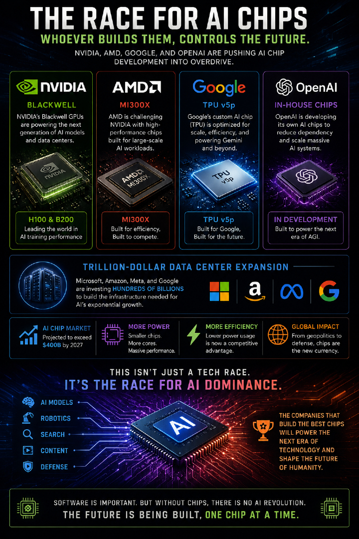 LegendofLincAI's tweet photo. NVIDIA, AMD, Google, and OpenAI are pushing AI chip development into overdrive. From custom AI processors to trillion-dollar data center expansion, the race is no longer just about software. Whoever controls the chips may control the future of AI itself. https://t.co/xERVXCsrUl
