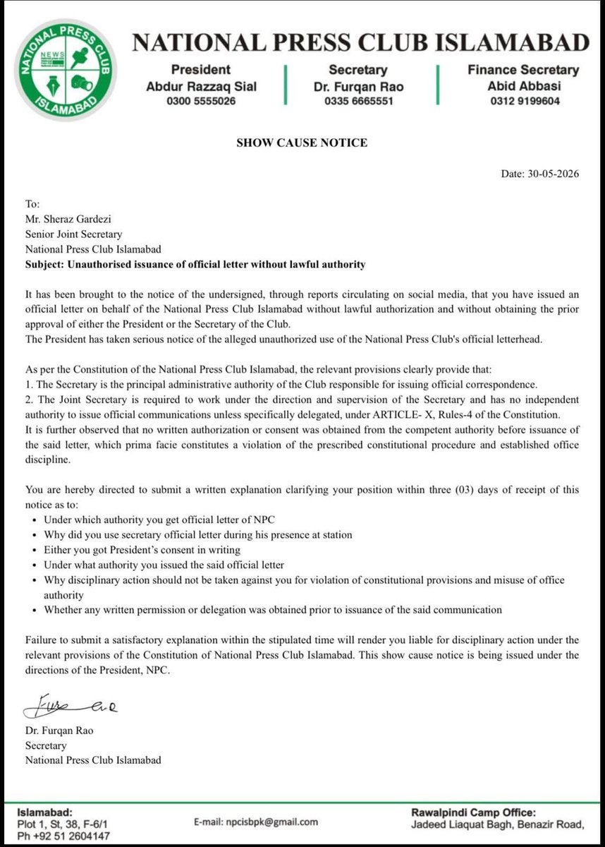 AsadAToor's tweet photo. 🚨🚨
Touts were campaigning/stabbing senior journalist @Matiullahjan919 for using of press club logo and today caught red handed fraudulently using press club letter head.  Secretary general national press club issues show cause notice to Afzal Butt group! https://t.co/Qco5lOExZj