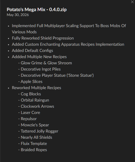 TowerOfPotatoes's tweet photo. LOVES making unnecessarily detailed patch notes for our modpack no one plays https://t.co/U6pzEY52qW